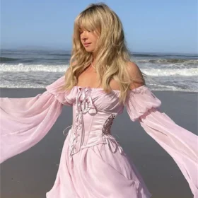 Women Vintage Dress Off Shoulder